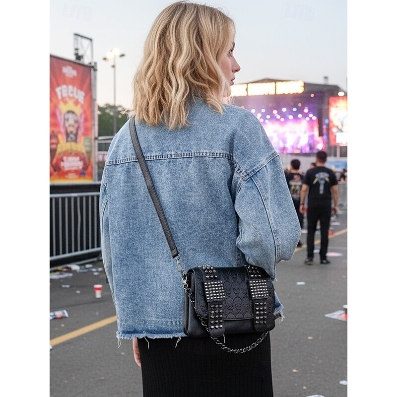 Women's Halloween Gothic Skull Rivet Shoulder Bag Crossbody Bag, Punk Rock Messenger Bag for Party and Night Out3