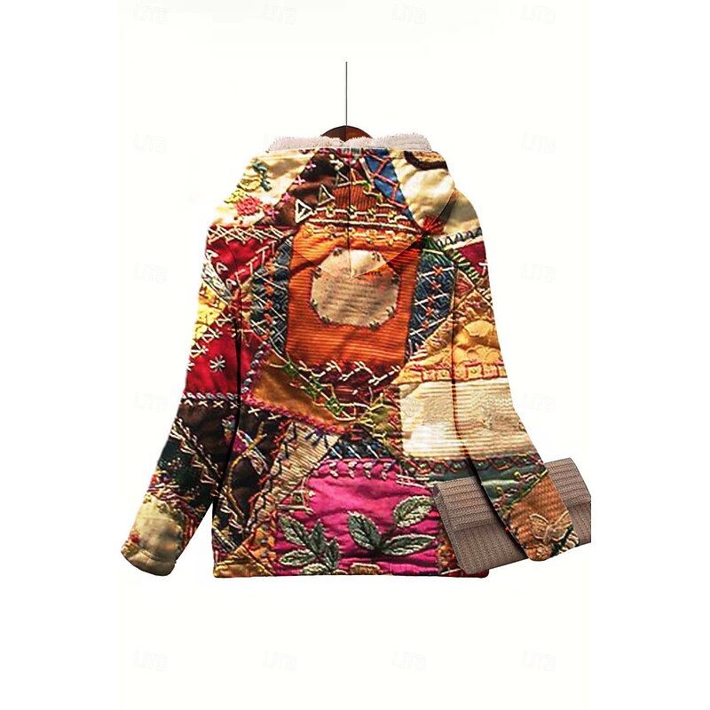 Women's Zip Up Hoodies Floral Graphic Paisley Warm Active Vintage Long Sleeve Hooded Regular Tops Home Party Evening Wear Dailywear Zip Up Patchwork Zipper Orange Brown Spring Fall Winter3