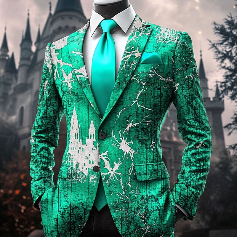 Men's Graphic Blazer Jacket Comfortable Artistic Casual Party Evening Wear Daily Festival 3D Print Buttons Multi Pocket Spring Fall & Winter Flat collar Long Sleeve Red Purple Orange4