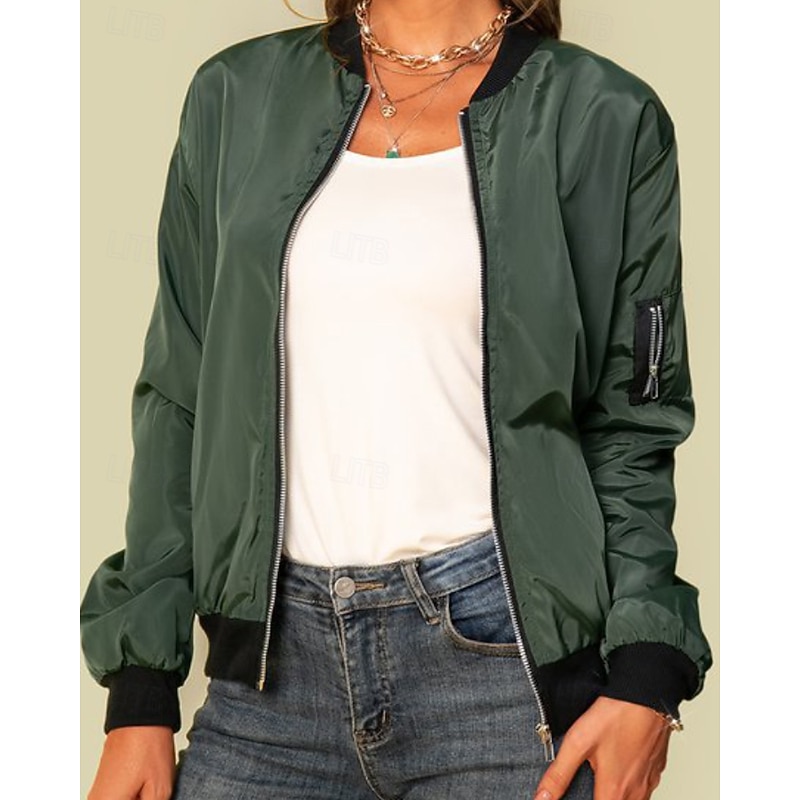 Women's Jacket Casual Jacket Comfortable Zipper Fashion Casual Plain Vacation Casual Daily Wear Going out Short Regular V Neck Regular Fit Long Sleeve Outerwear Black Wine Dark Green Fall Winter3