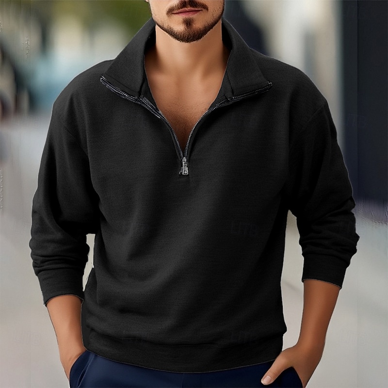 Men's Sweatshirt Quarter Zip Sweatshirt Apricot Black White Wine Red Half Zip Plain Sports & Outdoor Daily Holiday Polyester Streetwear Basic Casual Fall Winter Clothing Apparel Hoodies Sweatshirts2