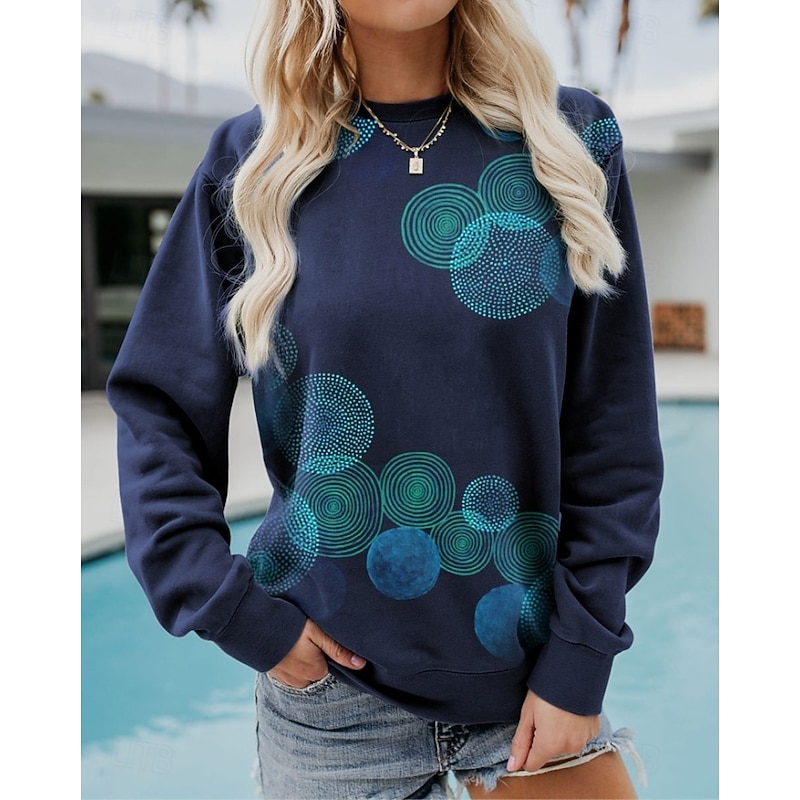 Women's Pullover Sweatshirt Graphic Striped Casual Long Sleeve Crew Neck Regular Tops Home Work Street Denim Blue Blue Green Khaki Army Green Spring Fall Winter4