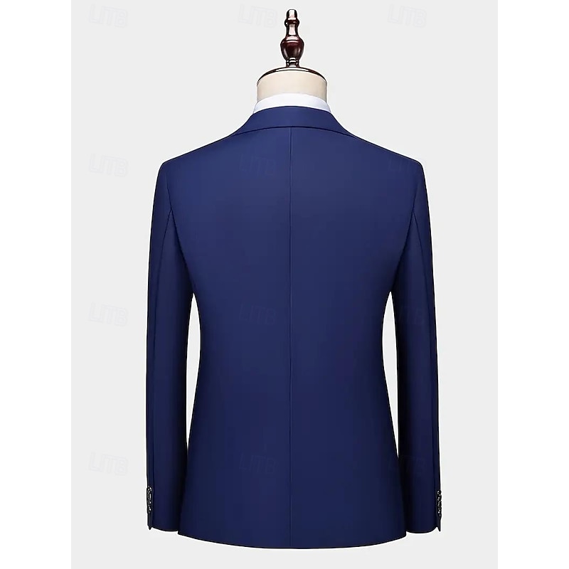 Men's Wedding Casual Business Suits Notch Lapel Black Navy Blue Daily Formal Solid Colored Tailored Fit 2 Piece Single Breasted Two-buttons2