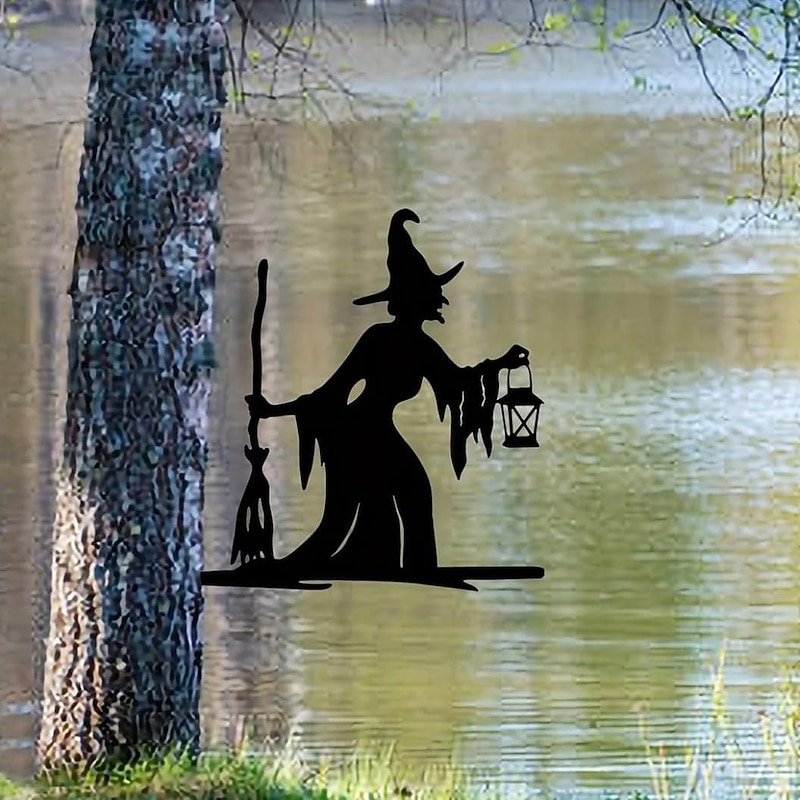 Metal Witch Silhouette Garden Stake - Intricate Branch Design Durable Outdoor Wall & Yard Decor for Halloween Birthdays4