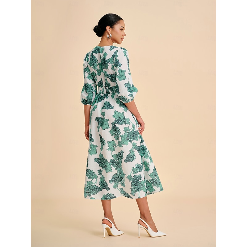Women's Teal Green Printed Linen-Effect Maxi Dress3