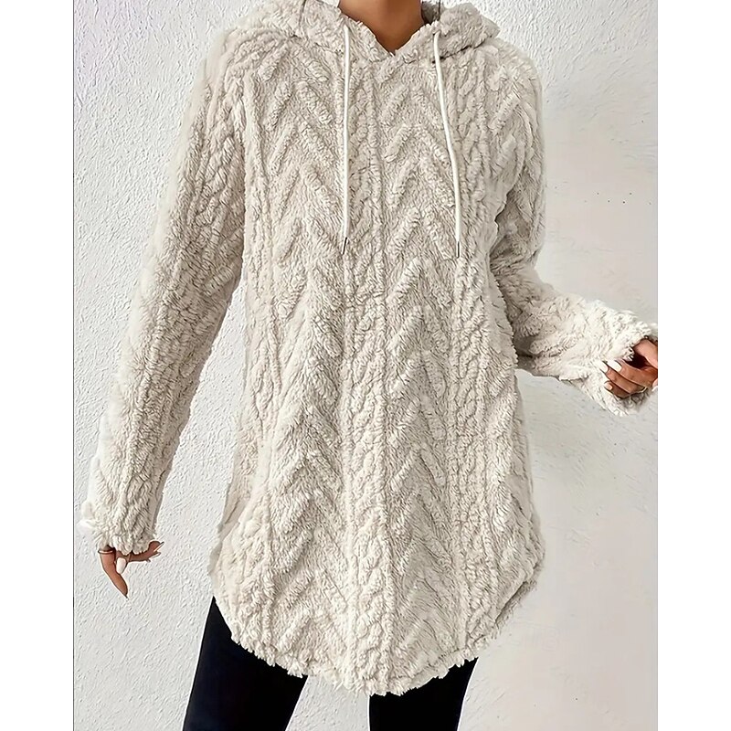 Women's Pullover Hoodie Sweatshirt Plain Streetwear Casual Sherpa Fleece Long Sleeve Hooded Regular Tops Street Holiday Drawstring Black White Red Purple Beige Fall Winter4