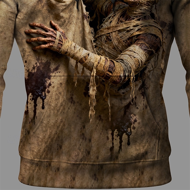 Halloween Men's Graphic Ghost Hoodie Fashion Daily Hooded Vacation Party Streetwear Khaki Drawstring Pocket Printing Fall Winter Designer3