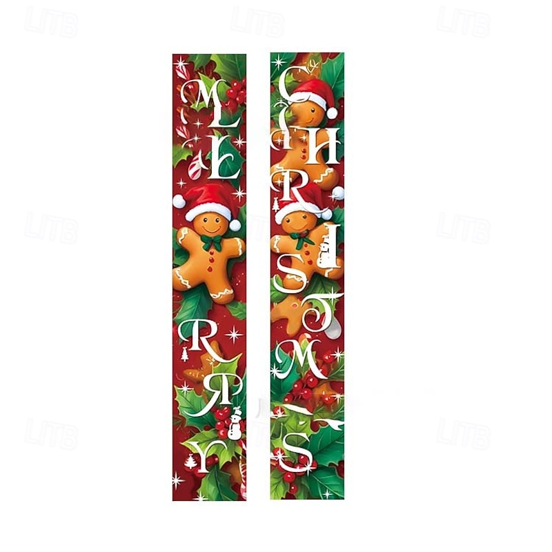 2025 Christmas Cartoon Gingerbread Leaves Series Couplets, Indoor Outdoor Holiday Celebration Decorations