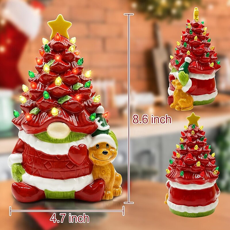 Christmas Resin Dwarf Christmas Tree LED Night Light Indoor Bedroom Study Dining Room Party Desktop Holiday Ornament Light Props AAA Battery Box 8.6 * 4.7Inch2