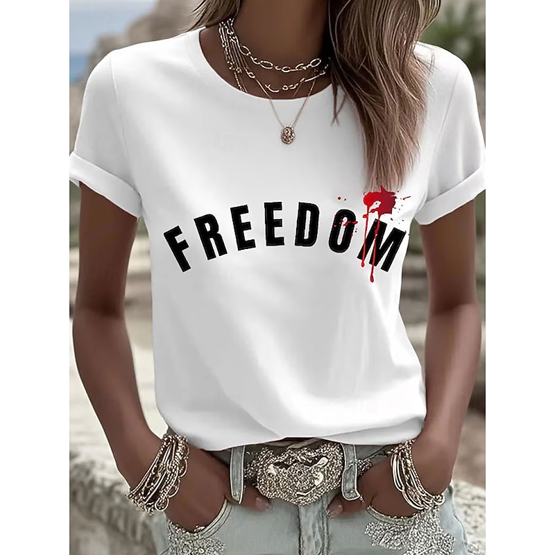 Women's T Shirt Graphic Letter Vintage Stylish Classic Short Sleeve Crew Neck Regular Tops Daily Print White Blue Orange Green Summer Spring