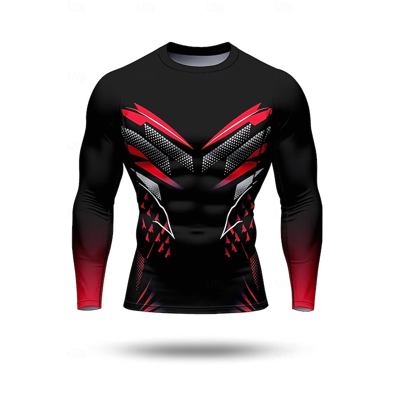 Christmas Men's Compression Shirt Running Shirt 3D Print Long Sleeve Base Layer Geometric Quick Dry Compression Power Flex Moisture Wicking Gym Workout Active Training Exercise Sportswear Activewear