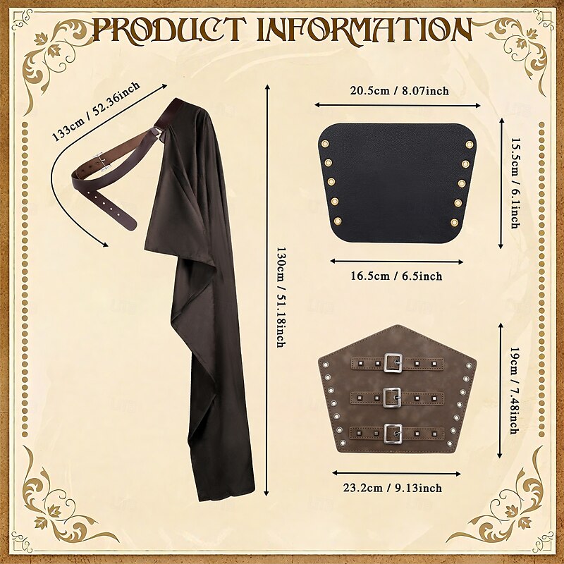 Retro Vintage Medieval Renaissance Armor Cloak Wristband Warrior Viking Fancy Dress Unisex Viking Halloween Carnival Performance LARP Ren Faire Adults Cloak Wrist Brace All Seasons2