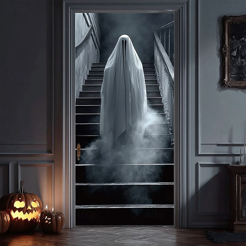 Halloween Door Cover Outdoor Banners Ghost Psychedelic Dark Punk Gothic Style Party Outdoor Shooting Backgrounds Front Door Wall Porch Home Decor2
