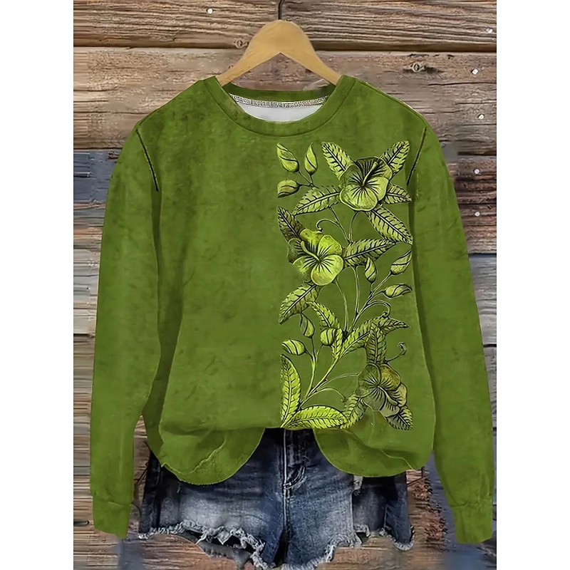 Women's Pullover Sweatshirt Floral Graphic Casual Long Sleeve Crew Neck Regular Tops Home Work Street Blue Purple Brown Green Dark Blue Spring Fall Winter4