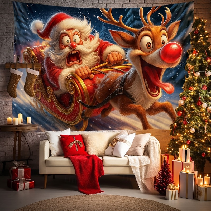 Christmas Wall Tapestry Backdrop, Funny Santa Claus Upside Down Wall Hanging, 2025 Xmas Holiday Room Decor for Bedroom, Living Room, Party and Outdoor2