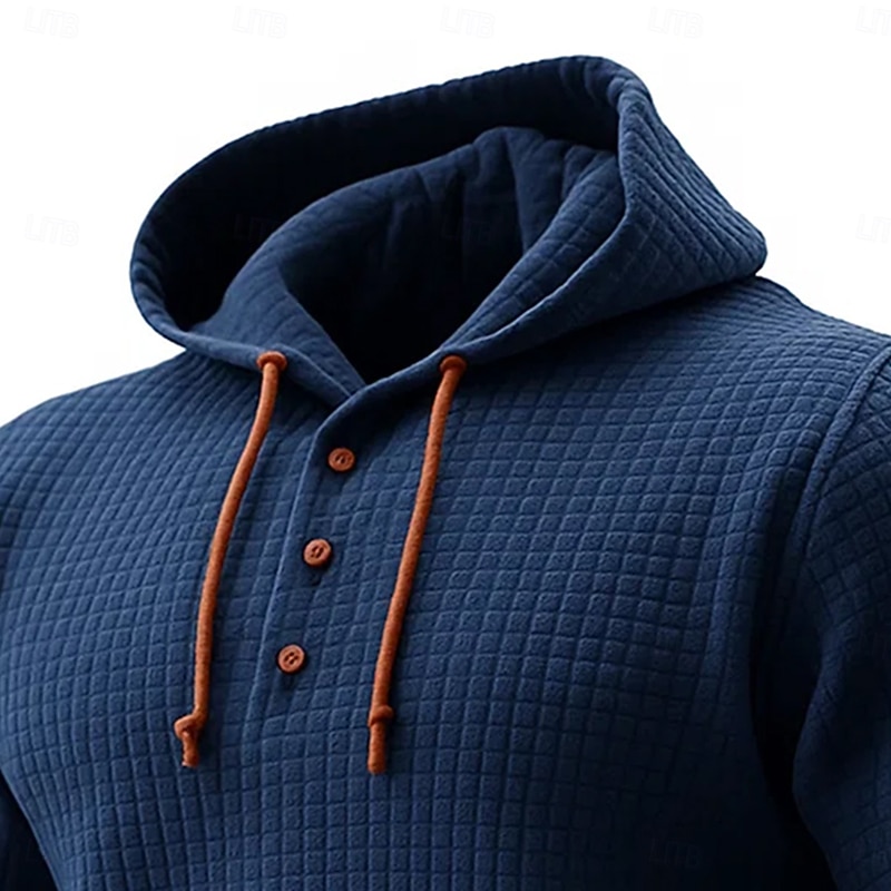 Men's Hoodie Waffle Hoodies Pullover Hoodie Sweatshirt Navy Blue Khaki Light Grey Dark Gray Hooded Henley Plain Patchwork Color Block Sports & Outdoor Casual Daily Streetwear Cool Sportswear Fall3