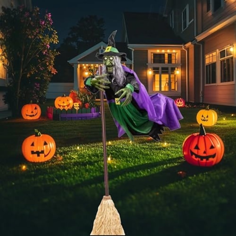 Halloween Flying Witch Decoration Scary Sounds Lights Outdoor Garden Yard Decor Large Hovering Witch Prop with Glowing Eyes Spooky Sounds2