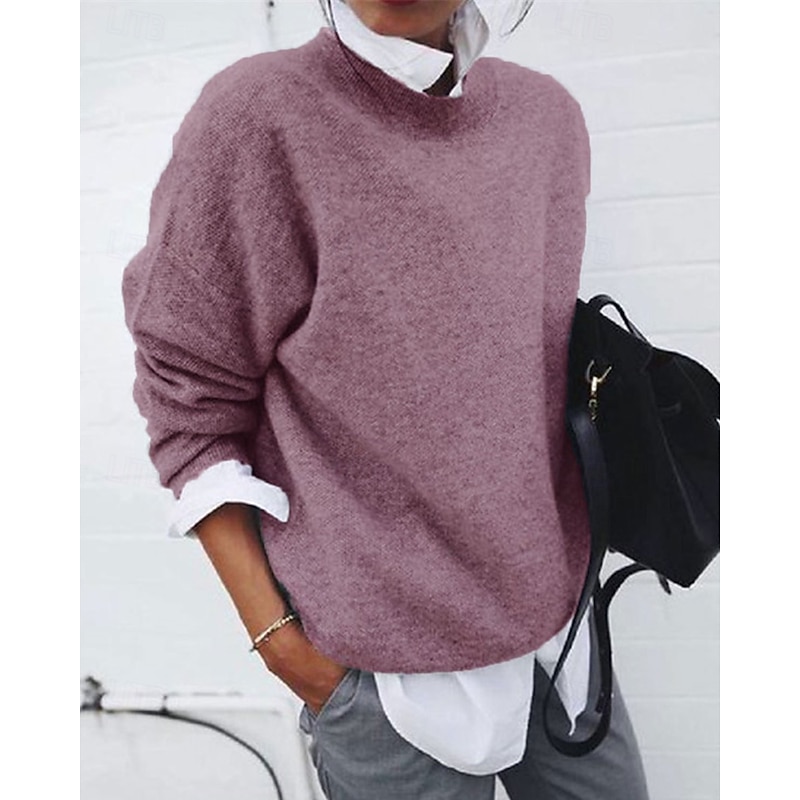 Women's Sweater Pullover Daily Stylish Casual Solid Color Ribbed Shirt Collar Knitted Long Sleeve Regular Tops Knit Daily Holiday Going out Black Yellow Fall Winter3