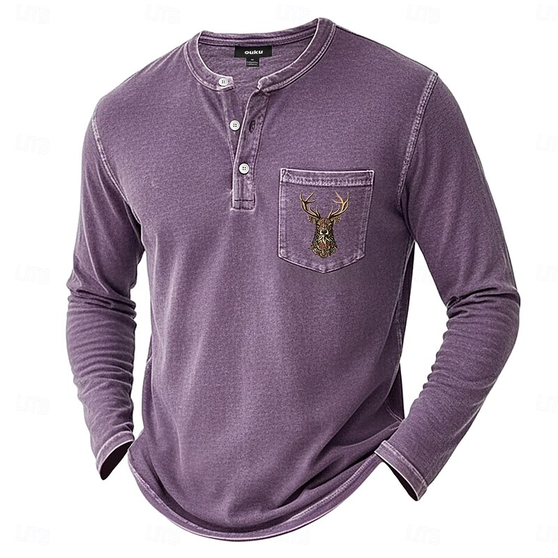 Men's Henley Shirt T shirt Tee Long Sleeve Vintage Retro Vintage Casual Pocket Graphic Henley Casual Spring Fall All Seasons Blue Purple Brown Henley T-Shirt2