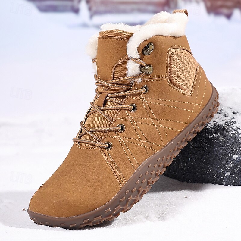 Men's Waterproof Brown Winter Ankle Boots with Fur Lining, Non-Slip Rubber Sole, Warm Snow Shoes for Outdoor Hiking, Trekking, Camping and Everyday Cold Weather Wear