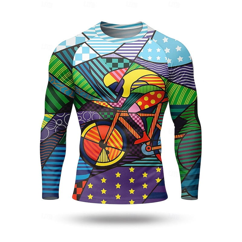 Men's Cycling Jersey Downhill Jersey Geometic Long Sleeve Bike Jersey Top with 3 Rear Pockets Quick Dry Soft Comfortable Moisture Wicking Sports Purple Clothing Apparel