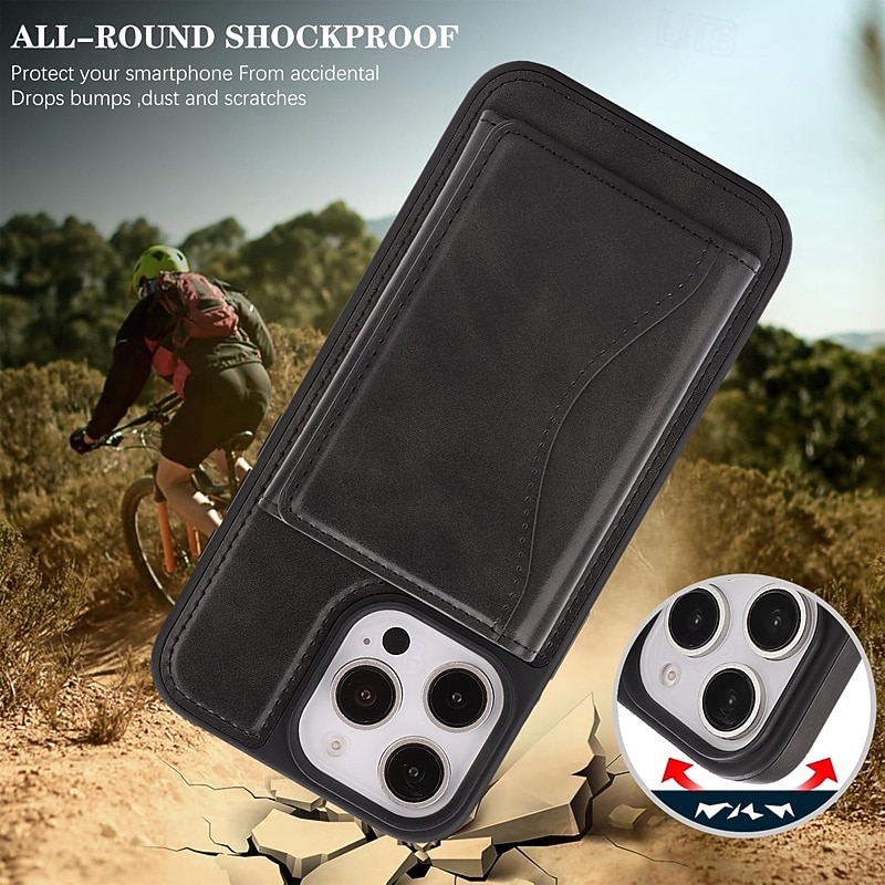 Phone Case For iPhone 17 16 15 14 Pro Max Plus 16e 13 Pro Max Back Cover Magnetic Kickstand Card Slot Retro TPU PU Leather3