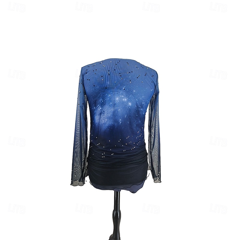 Figure Skating Top Men's Boys' Ice Skating Tops Blue Black Patchwork Spandex High Elasticity Training Professional Competition Skating Wear Classic Crystal / Rhinestone Long Sleeve Ice Skating Figure2
