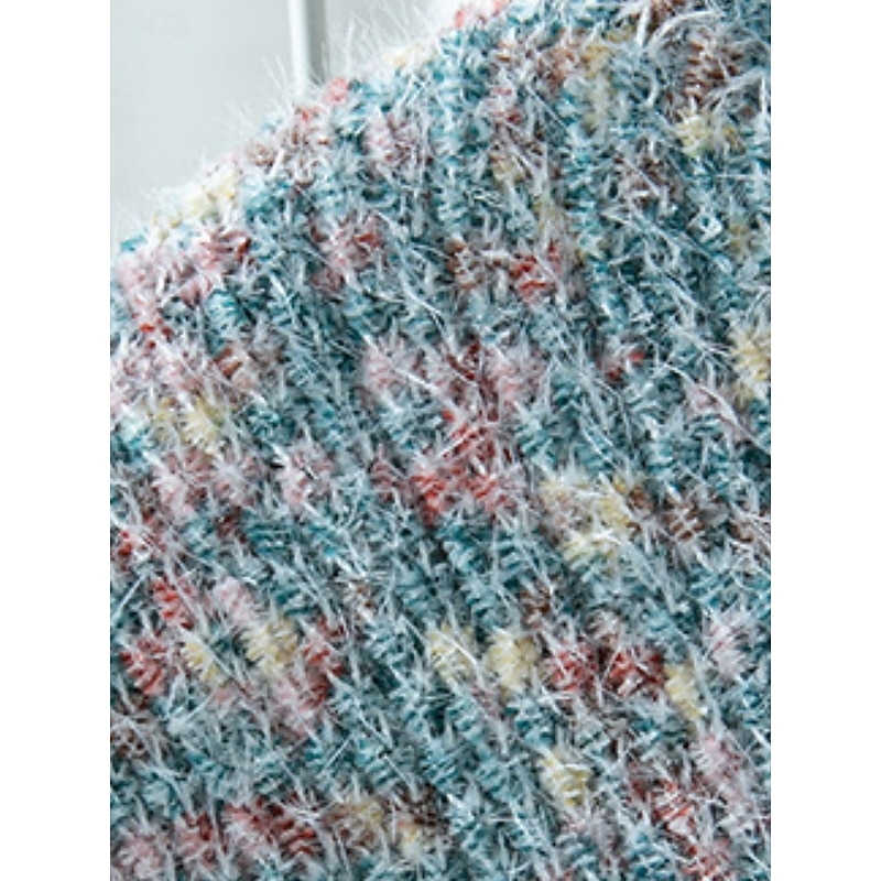 Women's Sweater Casual Soft Geometric Ribbed Crew Neck Knitted Long Sleeve Regular Tops Knit Outdoor Daily Weekend Gray Fall Winter4