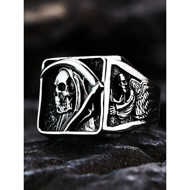 Men's Halloween Stainless Steel Grim Reaper Skull Ring – Gothic Punk Biker Jewelry for Parties and Festivals4