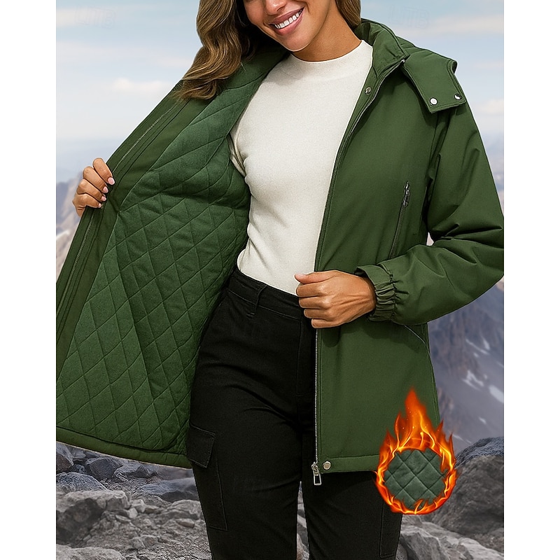 Women's Hoodie Jacket Windbreaker Hiking Jacket Puffer Jacket Winter Outdoor Thermal Waterproof Windproof Winter Jacket Hunting Climbing Camping / Hiking / Caving Pink Army Green Blue Purple Khaki3