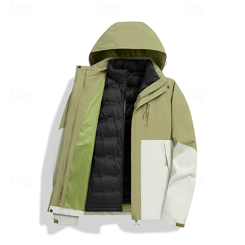 Women's 3-in-1 Waterproof Down Jacket Windproof Comfortable Zipper Pocket Casual Color Block Outdoor Vacation Street Daily Wear Zipper Short Hooded Regular Fit Long Sleeve Outerwear Light Pink Light3
