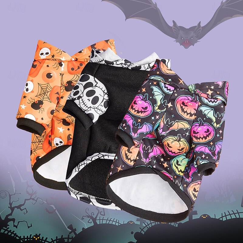 Halloween Pumkin Print Dog Hoodie - All-Season Pet Sweatshirt for Small to Medium Breeds Machine Washable3