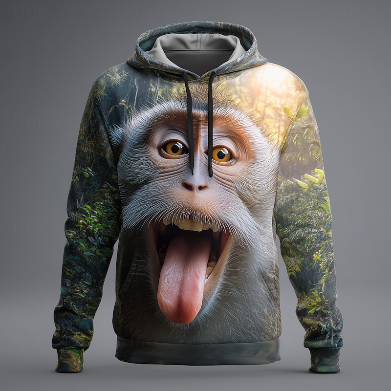 Men's Animal Optical Illusion Hoodie Sweatshirt Fashion Cool Crew Neck Home Party Streetwear White Blue Drawstring Fall Winter Designer4