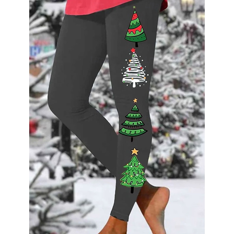 Women's Leggings Vacation Vintage Fashion Full Length High WaistPantsUgly Christmas Graphic Christmas Printing Thermal Warm Soft Breathable Stretchy Formal Outdoor Vacation Black Red Green Gray4