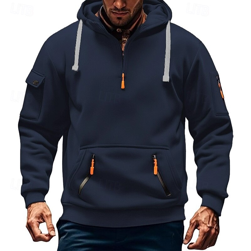 Men's Hoodie Quarter Zip Hoodie Tactical Hoodie Black Burgundy Navy Blue Khaki Light Grey Hooded Plain Zipper Sports & Outdoor Casual Daily Streetwear Cool Sportswear Spring &  Fall Clothing Apparel4