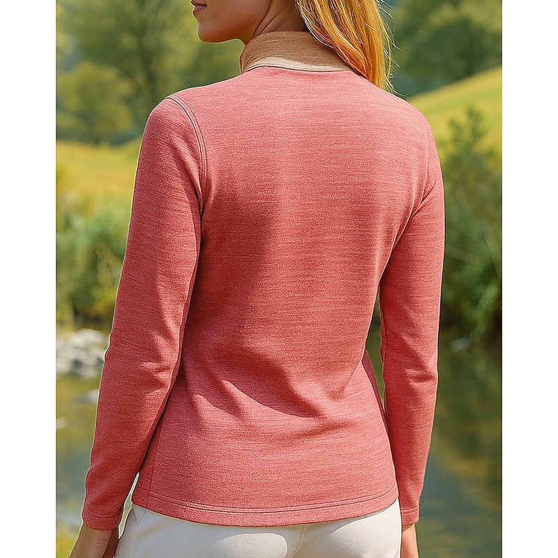 Women's Quarter Zip Sweatshirt Long Sleeve Stand Collar Top Outdoor Thermal Warm Winter Polyester Patchwork Pink Dark Purple Light Purple Tennis Golf Running2