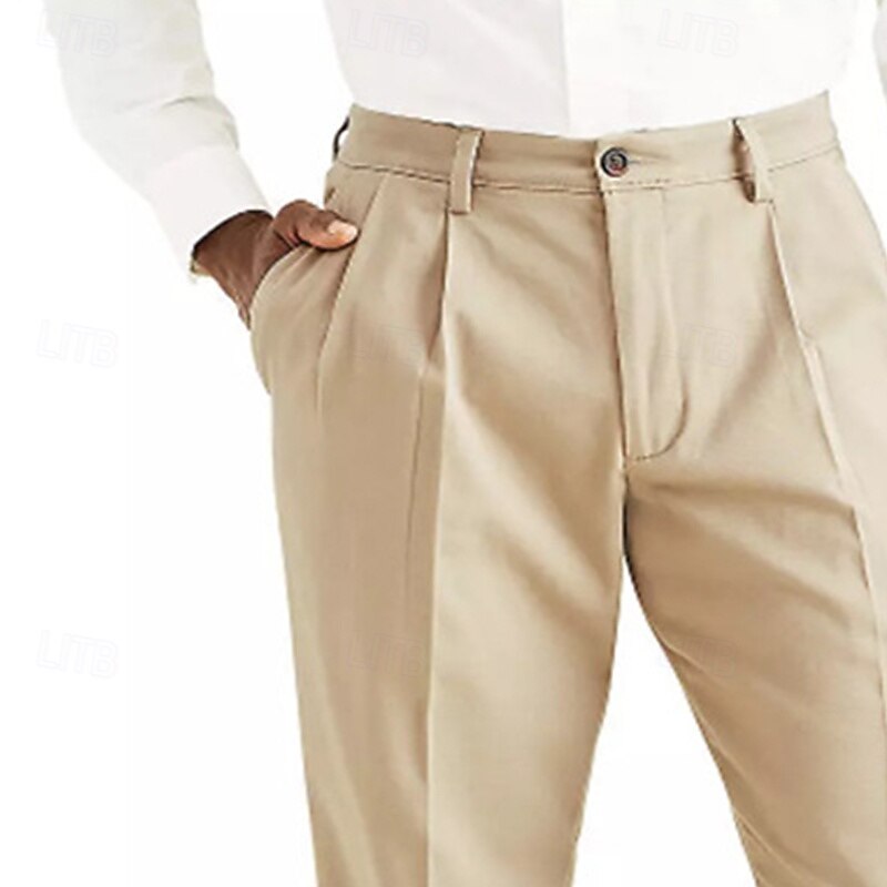 Men's Trousers Dress Pants Pleated Pants Suit Pants Pocket Plain Comfort Breathable Full Length Formal Party Business Fashion Streetwear Black White Inelastic3