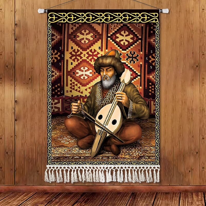 Beauty Uyghur Ethnic Style Wall Tapestry, Artistic Background Decoration, Boho Hanging Art for Bedroom, Living Room, or Cafe4