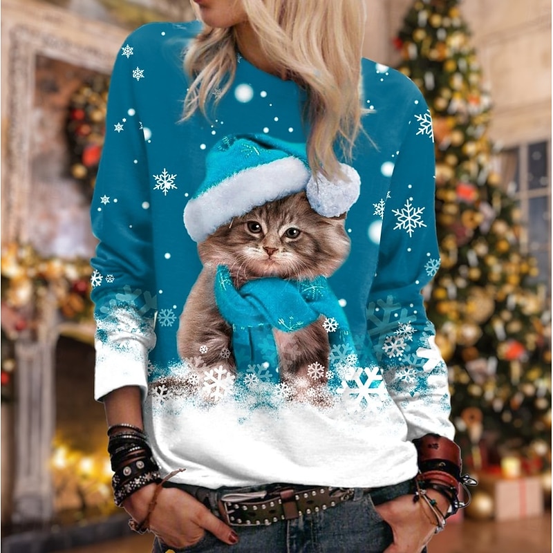 Women's Pullover Sweatshirt Hoodies Graphic Snowman Christmas Fashion Casual Long Sleeve Crew Neck Regular Tops Street Dailywear Casual Print Black Red Blue Purple Fuchsia Fall Winter4