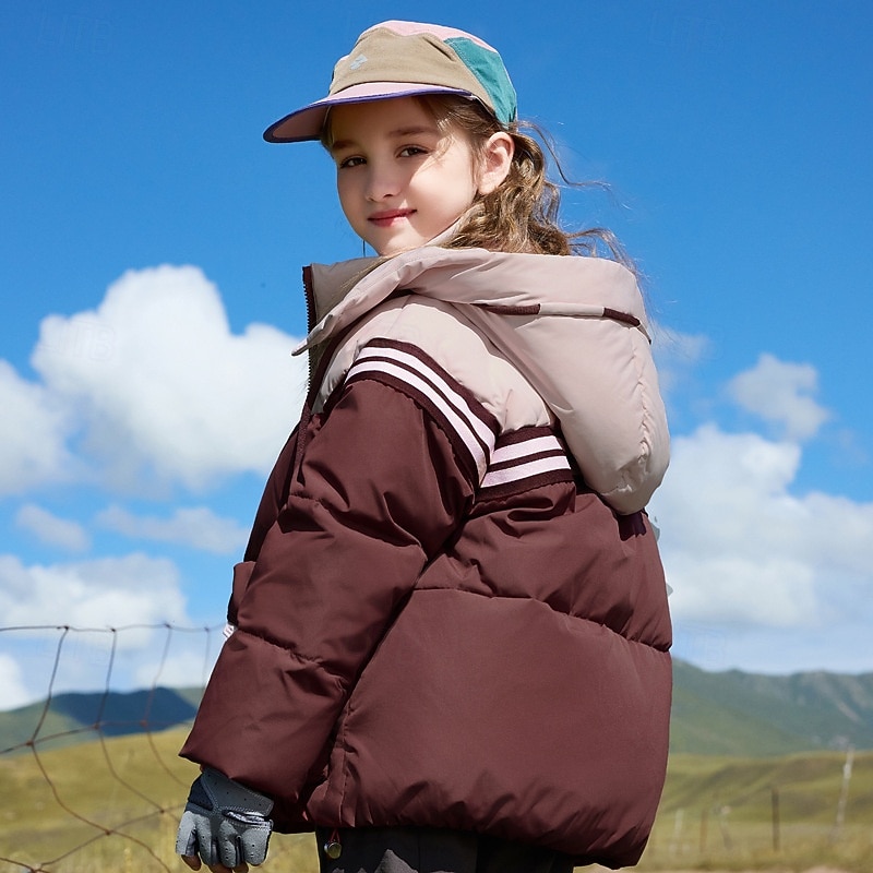 Kids Girls' Down Jacket Outdoor Jacket Puffer Jacket Stripe Fashion Keep Warm Windproof Outdoor Coat Outerwear 4-12 Years Fall Black Wine Coffee4