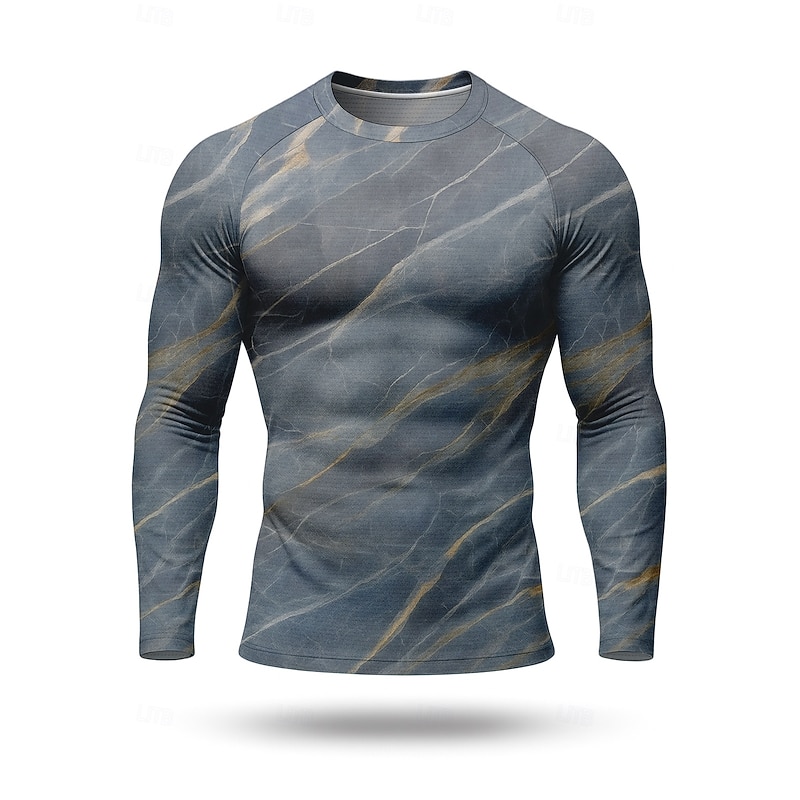 Men's Compression Shirt Running Shirt 3D Print Long Sleeve Base Layer Abstract Quick Dry Compression Power Flex Moisture Wicking Gym Workout Active Training Cycling Sportswear Activewear Gray