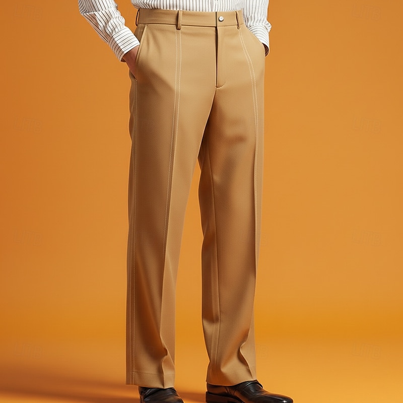 Men's Striped Trousers Dress Pants Suit Pants Mid Waist Business Casual Dailywear Holiday Streetwear Relaxed Fit Flat Front Dress Pants with Side Pockets Spring Fall 3D Print Brown khaki Dark Blue2