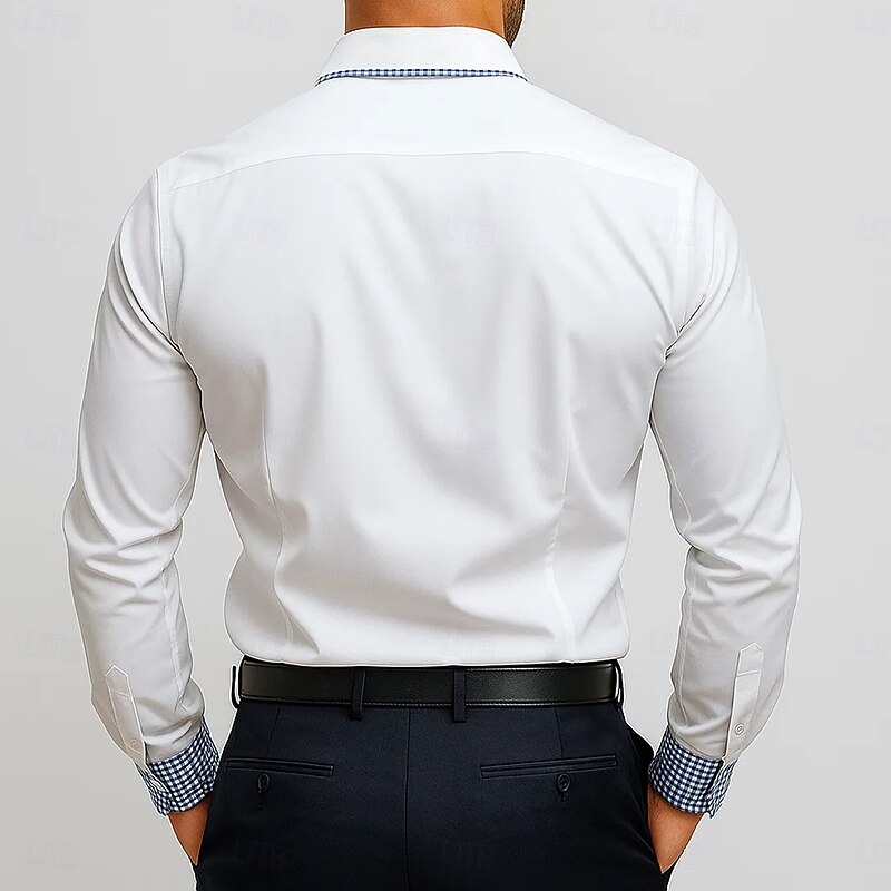 Men's Dress Shirt Plain Formal Wedding White Navy Blue Blue Gray Long Sleeve Turndown All Seasons Clothing Apparel Patchwork2