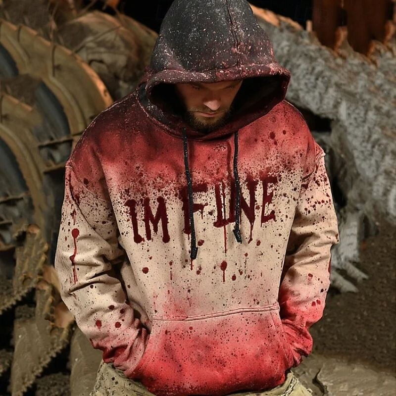 Halloween Men's Blood Splatter Letter Hoodie Fashion Daily Hooded Vacation Party Streetwear Beige Printing Fall Winter Designer - Main Image