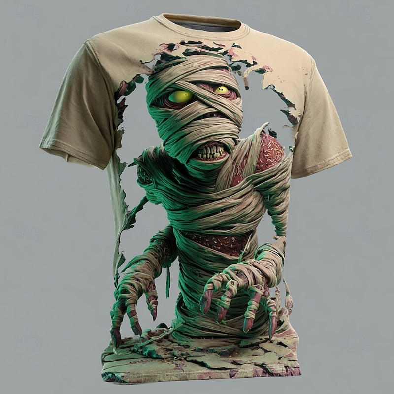 Halloween Men's Optical Illusion Zombies Mummy T Shirt Short Sleeve T shirt 3D Print Crew Neck Shirt Exaggerated Designer Horror Party Street Holiday Blue Purple Green Summer Spring All Seasons4