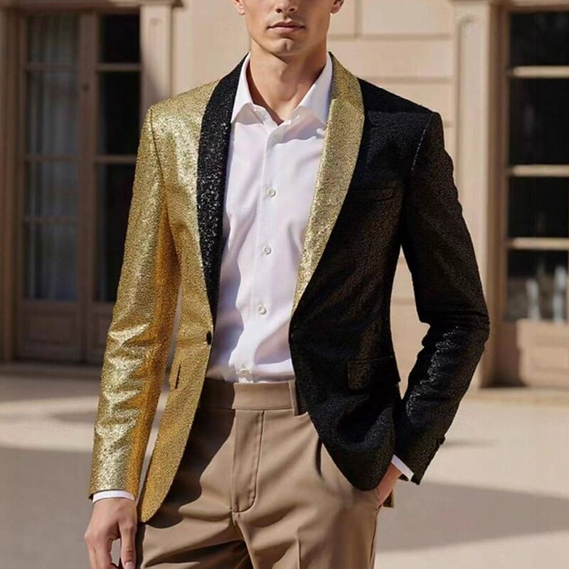 Men's Blazer Business Cocktail Party Wedding Party Fashion Casual Spring Fall Polyester Color Block Pocket Buttons Comfortable Single Breasted Blazer Silver Red Blue Purple2