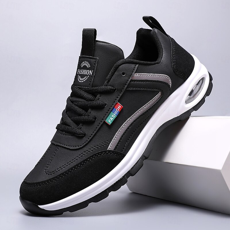 Men's White and Navy Faux Leather Fashion Sneakers – Comfortable Casual Lace-Up Shoes for Travel, Walking and Urban Streetwear3