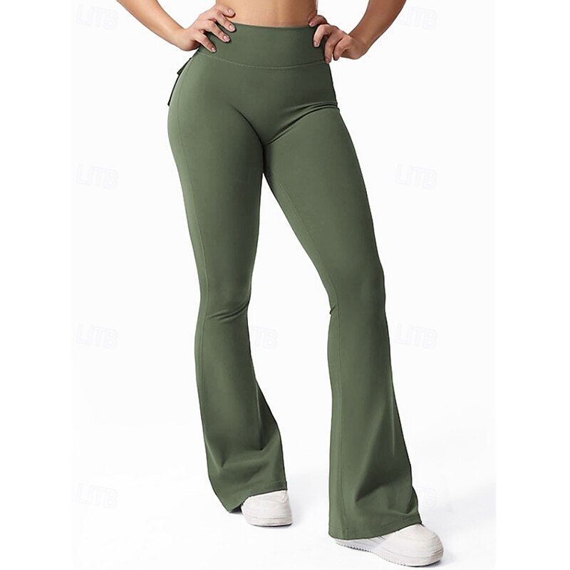 Women's Flared Pants Chinos Streetwear Casual Full Length Medium Waist Plain Pocket Elastic Waist Comfortable Stretchy Outdoor Vacation Daily Light Gray Navy Black Army Green Fall Winter Regular Fit4