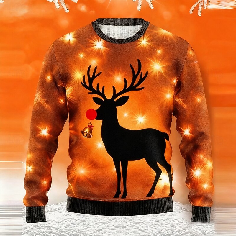 Christmas Men's Elk Ugly Christmas Sweater Pullover Sweater Jumper Knitwear Crewneck Casual Vacation Daily Festival 3D Print Keep Warm Long Sleeve Spring Fall Winter Blue Purple Orange