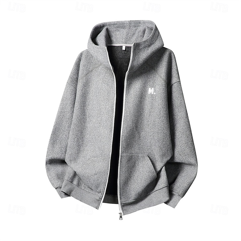 Men's Hoodie Full Zip Hoodie Black Brown Light Grey Dark Gray Hooded Letter Pocket Embroidery Sports & Outdoor Daily Holiday Polyester Streetwear Basic Casual Spring Fall Clothing Apparel Hoodies4
